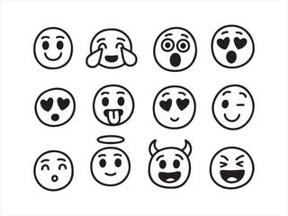 Emoji Faces Icon Set – Cute Smiley Expressions Vector Illustration