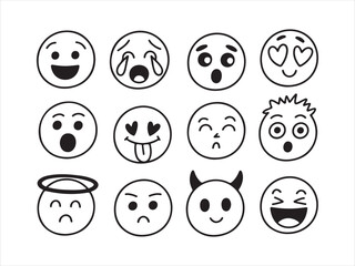 Emoji Faces Icon Set – Cute Smiley Expressions Vector Illustration