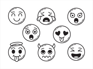 Emoji Faces Icon Set – Cute Smiley Expressions Vector Illustration