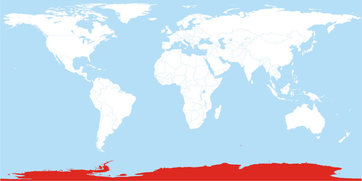 World Map Continent Antartica Region Highlighted