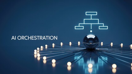 AI orchestration concept showing data flowing through a network, ideal for illustrating modern technology, automation, and digital transformation strategies