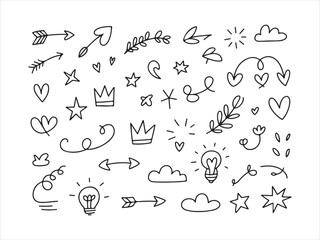 Hand Drawn Doodle Icons Set | Arrows Hearts Stars Sketch Elements