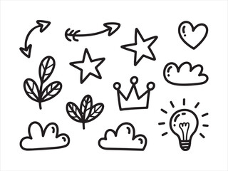 Hand Drawn Doodle Icons Set | Arrows Hearts Stars Sketch Elements