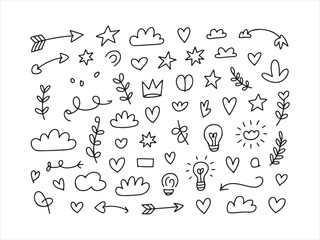 Obraz premium Hand Drawn Doodle Icons Set | Arrows Hearts Stars Sketch Elements