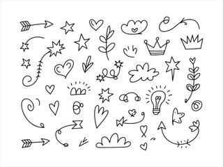 Hand Drawn Doodle Icons Set | Arrows Hearts Stars Sketch Elements