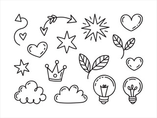 Hand Drawn Doodle Icons Set | Arrow Heart Cloud Star Sketch Elements