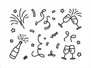 Party Celebration Doodle Set | Fireworks Bottle Glass Festive Elements