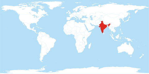 World Map Country India Highlighted Atlas