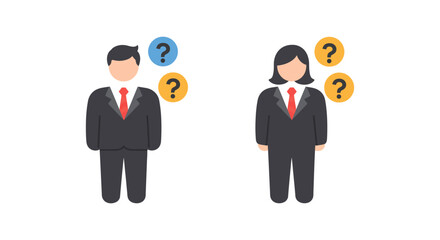 business questions from colleagues a businessman and businesswoman thinking unsure about work in doubt for articles on decision making  strategy