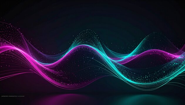 Vibrant abstract background with flowing neon light waves of glowing particles, a futuristic concept of digital energy and data streams