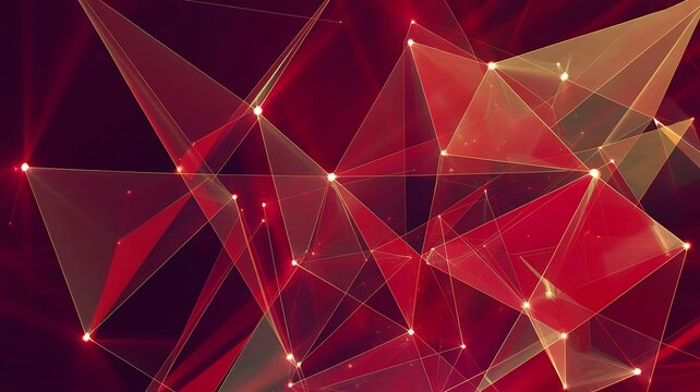 Abstract Red Geometric Network with Glowing Nodes connection