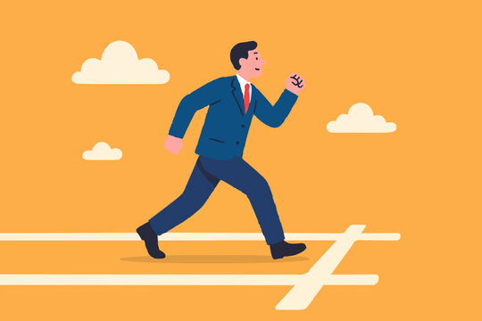 Ready to start business, begin new job or preparation for work, focus and willingness concept, confidence motivated businessman be prepared at start race line and ready to win the competition.