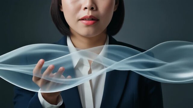 柔らかな動きで適応力を象徴するビジネスウーマンの表情