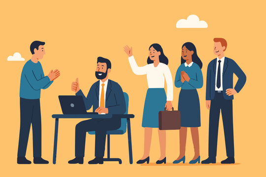 Onboarding new employee, warm welcome to new office, introduce new hire to colleagues, orientation training on first day concept, businessman manager handshake welcome and introduce new staff to team.