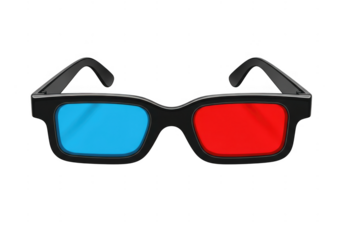 Classic red and blue anaglyph 3d glasses for viewing stereoscopic images isolated on transparent background