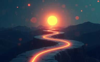 Naklejka premium A conceptual image of a strategic path leading to a glowing target, illustrating the journey and alignment of actions towards success. High quality