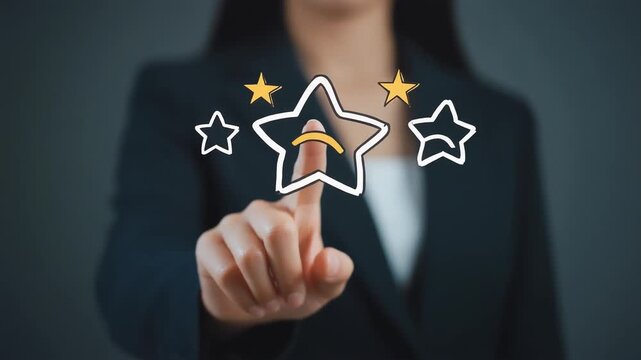 満足度を示す星型アイコンに手を伸ばす女性のジェスチャー
