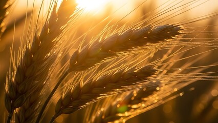 Golden Ears of Wheat Glistening in the Evening Sunlight.