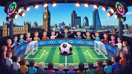 Pixelated Soccer Studio with London Skyline and Audience