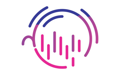 Modern sound wave illustration with vibrant purple and blue gradients for music apps and audio technology designs, great for branding and abstract concepts