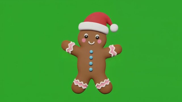 Gingerbread Macarena Festive Dance with Santa Hat on Green Screen Background Perfect for Celebration and Holiday Projects a delightful Animated Clip for Social