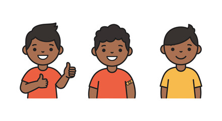 Boys illustration after vaccination showing thumbs up promoting child healthcare and immunization ideal for health blog or pediatric awareness campaign.