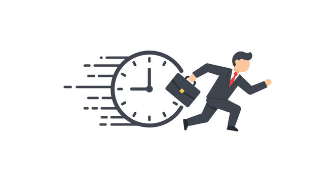 Businessman running against time rushing with a briefcase portraying urgency in a corporate setting ideal for business deadlines and time management
