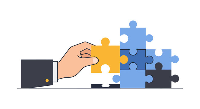 completing the puzzle with a golden piece solving business challenges to achieve project success through teamwork and strategic solutions