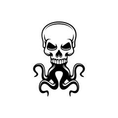 skull with octopus tentacles on a white background