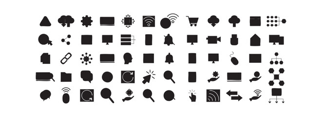 Universal Solid UI/UX Icon Set - Glyph Style Vector Collection for Web and App Title 2: Essential Business & Technology Icon Bundle - Black Filled Modern Interface Symbols Title 3: Complete Glyph Icon