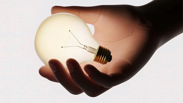 Hand holding glowing light bulb