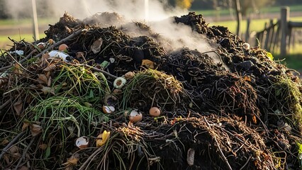 Steaming Compost Pile Decomposition in Action for Sustainable Gardening.