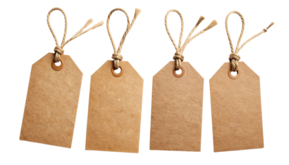Rustic Brown Gift Tags with Twine Quad Pack, isolated on transparent background