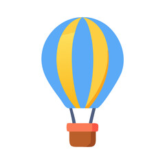 Obraz premium Cartoon style blue and yellow striped hot air balloon