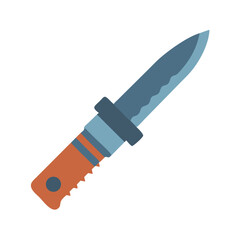 Isolated combat knife with steel blade against black background