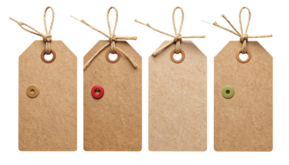tag, label, price, paper, sale, blank, gift, string, business, shopping, card, retail, vector, icon, symbol, shop, illustRustic Brown Gift Tags with Twine Quad Pack, isolated on transparent background