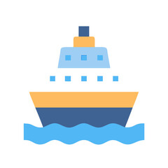 Stylized cruise ship icon on waves against black background