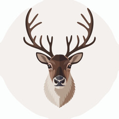 Naklejka premium Detailed illustration of a majestic reindeer head with large antlers, facing forward.