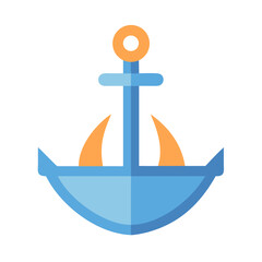 Blue and orange nautical anchor floating on a black background