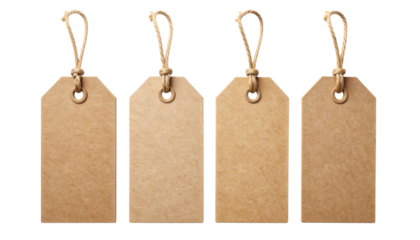 Simple Kraft Paper Label Tags Set of Four, isolated on transparent background