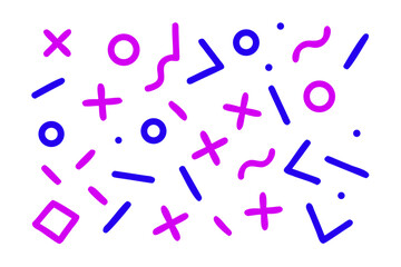 Playful pattern with bold geometric shapes in vibrant purple and blue on white, perfect for backgrounds, textiles, and creative projects