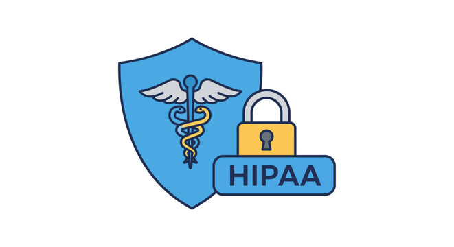 hipaa compliance ensuring data security with a protective shield and padlock illustrating privacy regulations for digital health records and patient protection.