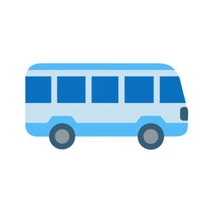 Cartoon bus graphic illustration with light blue and dark blue