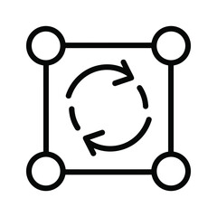 Black and white icon representing rotation or refresh cycle within a square frame