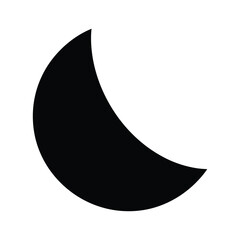 Simple black crescent moon icon shape isolated on