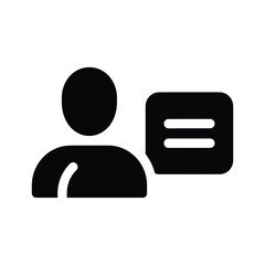 Simple black silhouette icon representing a user profile with a speech bubble next to it