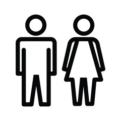 Simple black and white icon representing male and female restroom or gender symbols isolated on