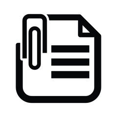 Black and white icon representing a document or file attached with a paperclip, isolated on