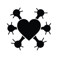 Black silhouette icon of a heart connected to six spiky circular nodes isolated on