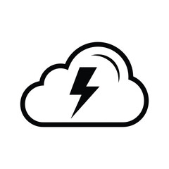 Black and white icon of a cloud with a lightning bolt inside, isolated on